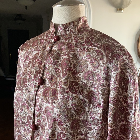 Vintage made in France paisley print Mandarin collar top - Picture 3 of 8